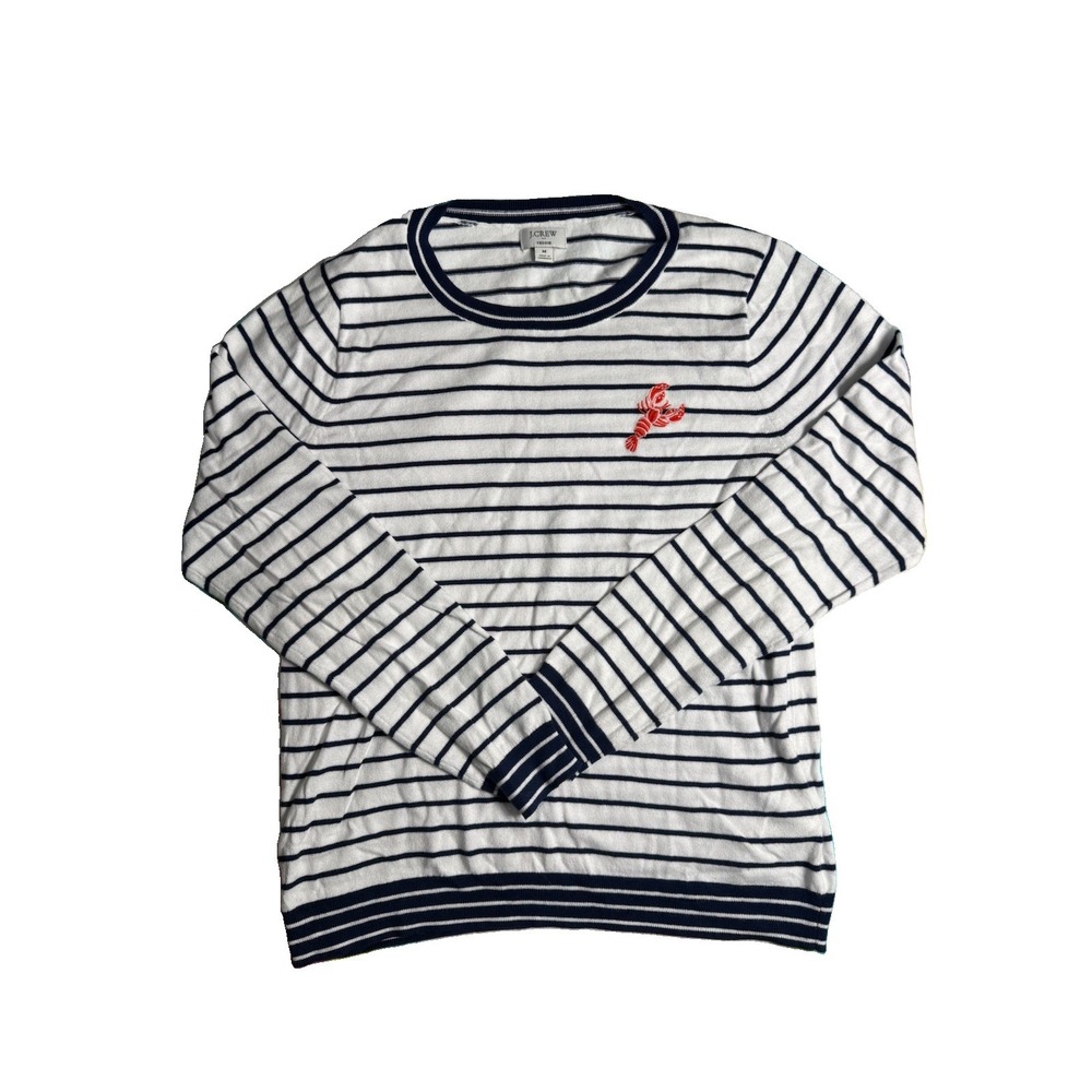 J. Crew Teddie Sweater Womens Medium Blue Stripe Lobster Long Sleeve EUC